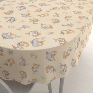 Detský bavlnený oválny obrus Sandra SA-670 Sivo-hnedé morské panny s delfínmi na žltobéžovom - Biante.sk Detský bavlnený oválny obrus Sandra SA-670 Sivo-hnedé morské panny s delfínmi na žltobéžovom - Biante.sk