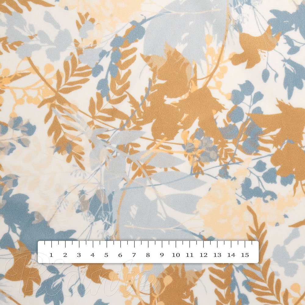 Sametová látka Tamara TMR-043 Hnědo-modré designové rostliny - šířka 140 cm - detail 4 - Biante.cz
