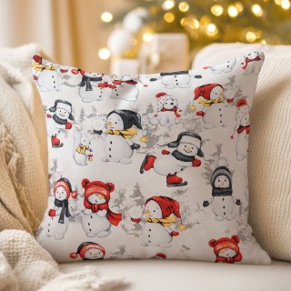 Bavlněný povlak na polštář Sandra SA-661 Sněhuláci na světle šedém - Biante.cz Bavlněný povlak na polštář Sandra SA-661 Sněhuláci na světle šedém - Biante.cz