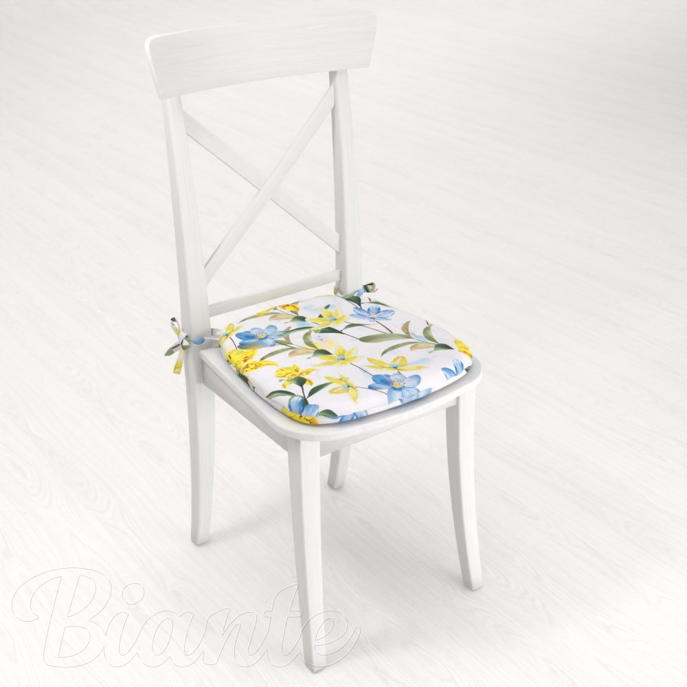 Teflonový oblý podsedák TF-081 Žluto-modré lilie na bílém - 39x37x3 cm - detail 2 - Biante.cz