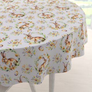 Veľkonočný teflónový okrúhly obrus TF-107 Zajačiky na bielom - Biante.sk