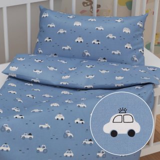 Dětské bavlněné povlečení do postýlky Sandra SA-589 Traktory a autíčka na modrém - Biante.cz