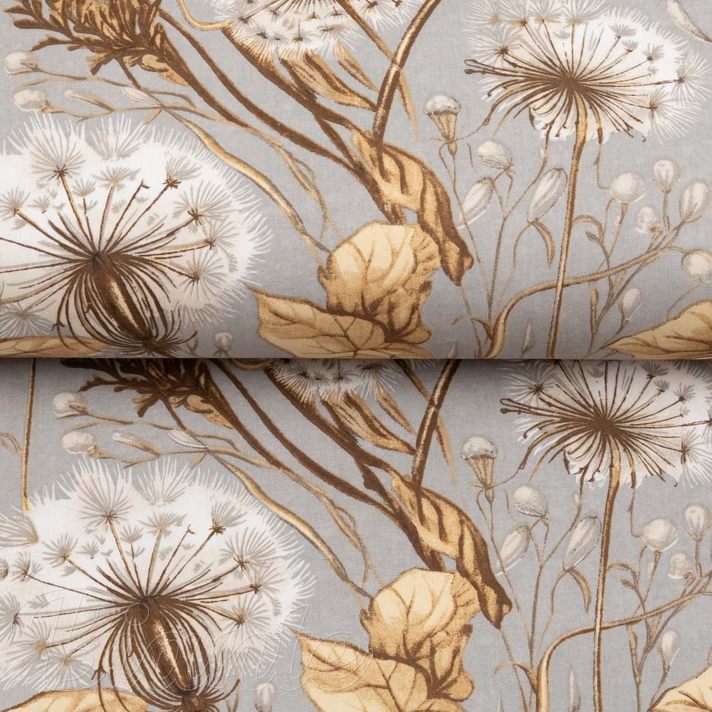 Bavlněná látka/plátno Sandra SA-517 Podzimní pampelišky na šedém - šířka 160 cm - detail 2 - Biante.cz