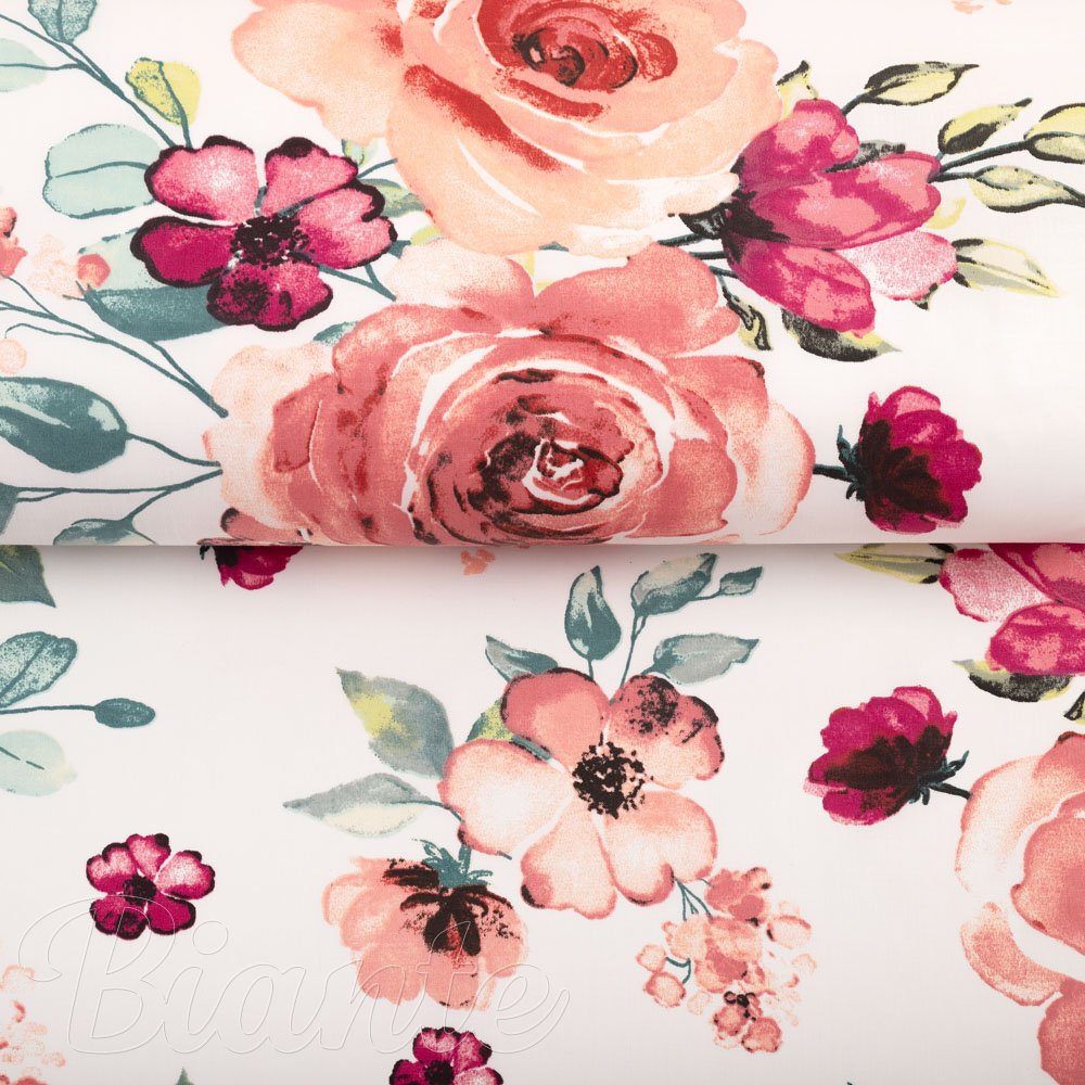Bavlněná látka/plátno Sandra SA-669 Červeno-růžové akvarelové květy - šířka 160 cm - detail 2 - Biante.cz