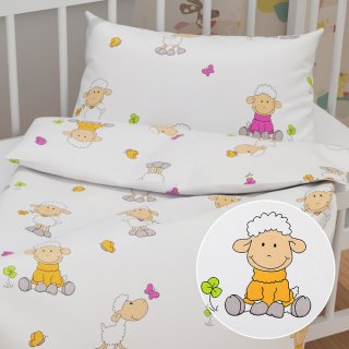 Dětské bavlněné povlečení do postýlky Sandra SA-728 Veselé ovečky na bílém - Biante.cz