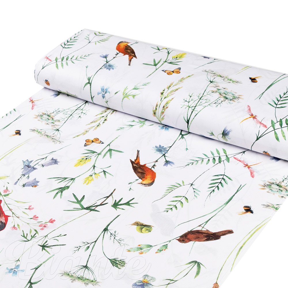 Bavlněná látka/plátno Sandra SA-392 Luční kvítí s ptáčky - šířka 160 cm - detail 1 - Biante.cz