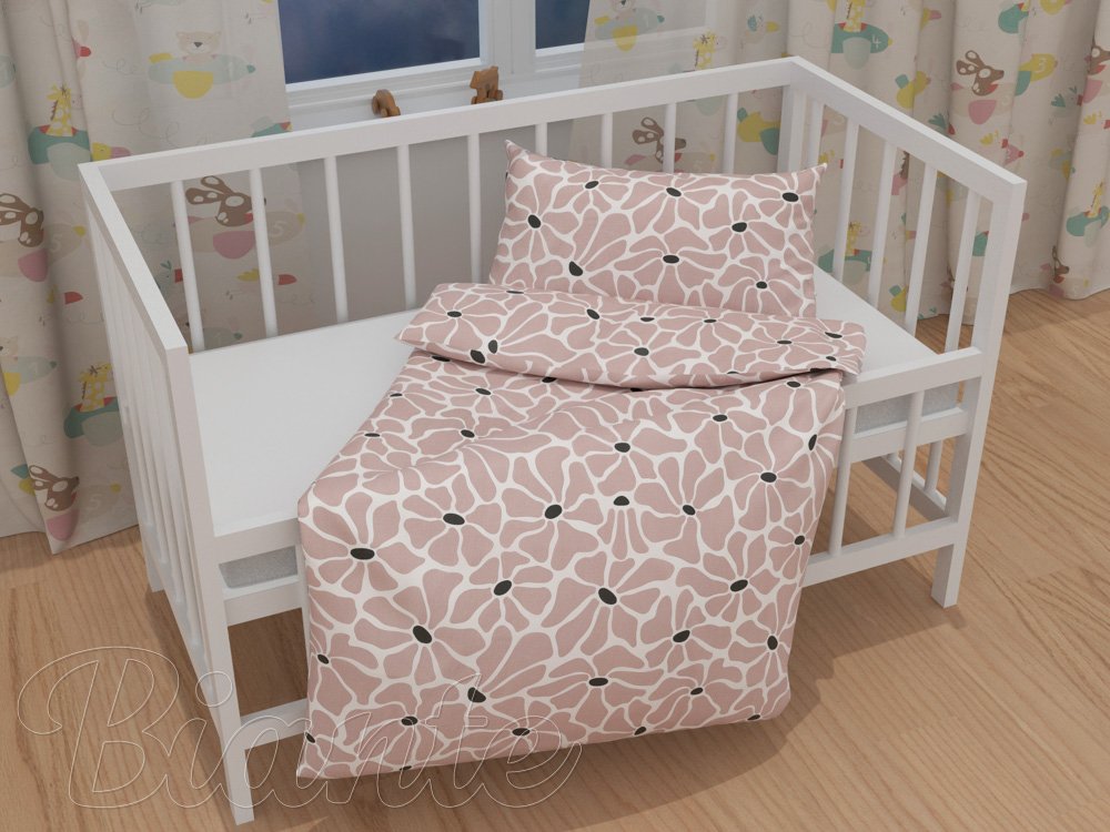 Dětské bavlněné povlečení do postýlky Sandra SA-483 Hnědorůžové designové květy na bílém - detail 1 - Biante.cz Dětské bavlněné povlečení do postýlky Sandra SA-483 Hnědorůžové designové květy na bílém - detail 1 - Biante.cz