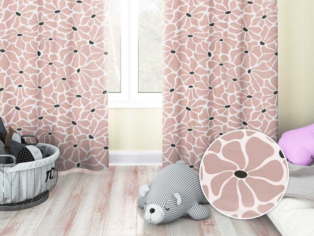 Dětský bavlněný závěs Sandra SA-483 Hnědorůžové designové květy na bílém - Biante.cz Dětský bavlněný závěs Sandra SA-483 Hnědorůžové designové květy na bílém - Biante.cz