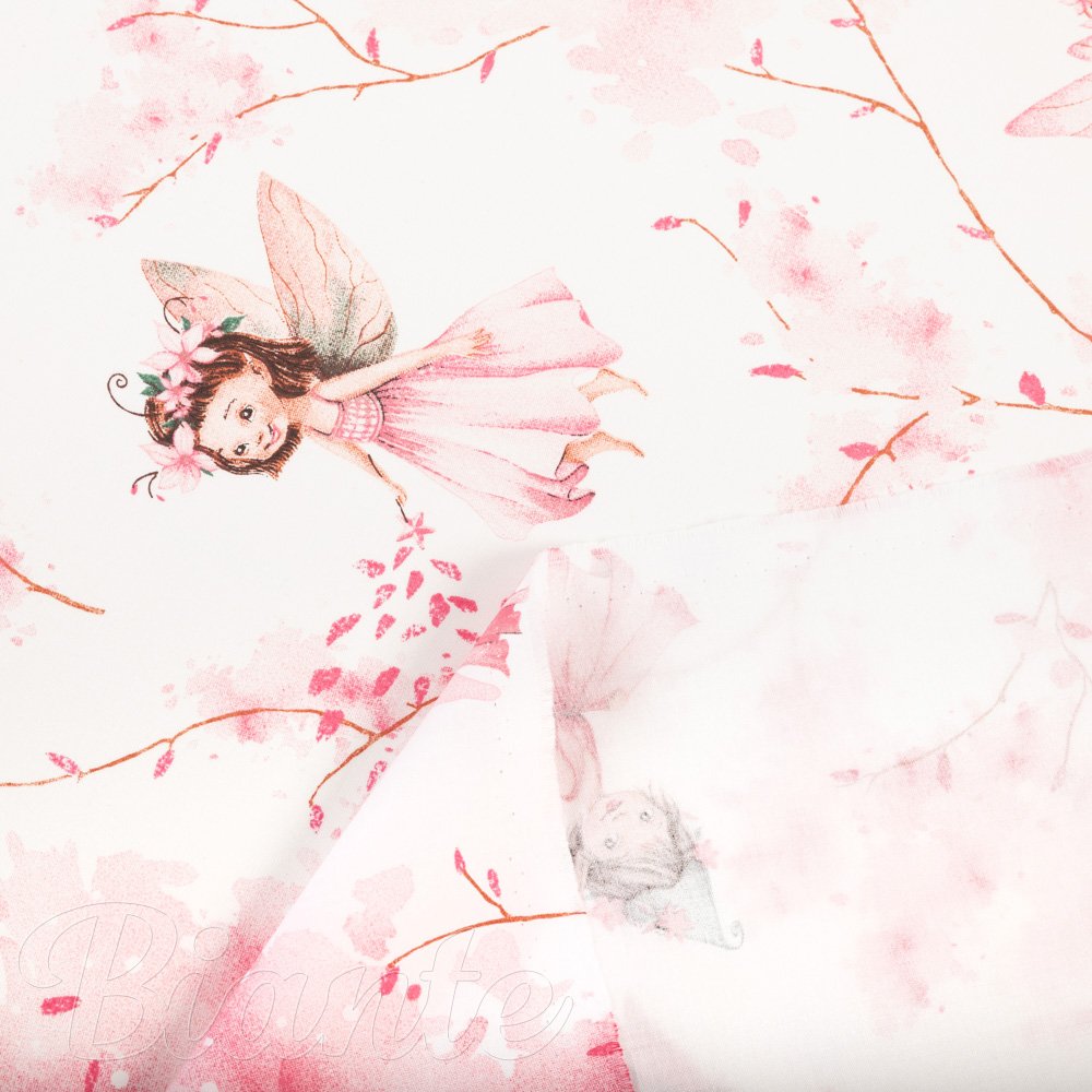 Dětská bavlněná látka/plátno Sandra SA-684 Růžové víly na bílém - šířka 160 cm - detail 4 - Biante.cz