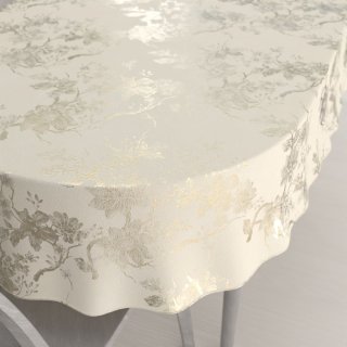 Sametový oválný ubrus Isabela Flower IBL-022 Zlaté květy na smetanovém - Biante.cz