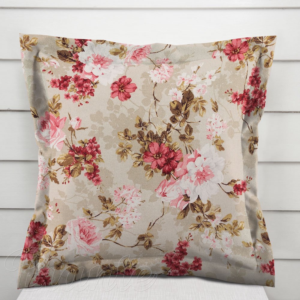 Dekorační povlak na polštář s lemem Leona LN-167 Plané růže na béžovém - Biante.cz