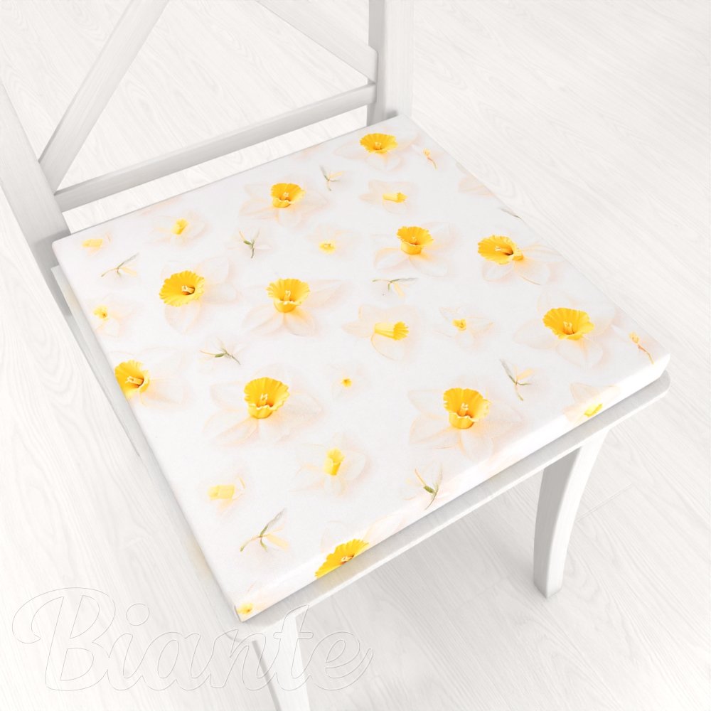 Teflonový čtvercový podsedák TF-137 Narcisky na bílém - 38x38x3 cm - Biante.cz