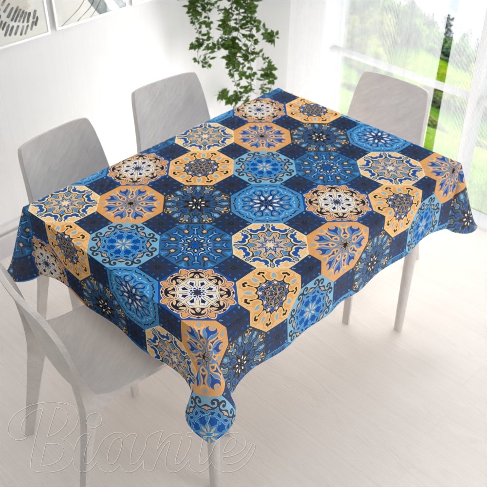 Bavlněný obdélníkový ubrus Sandra SA-448 Modro-oranžové marocké dlaždice - detail 1 - Biante.cz