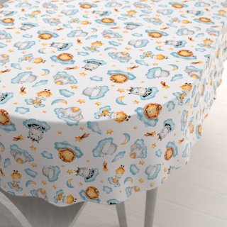 Dětský bavlněný oválný ubrus Sandra SA-693 Africká zvířátka na modrých obláčcích na bílém - Biante.cz Dětský bavlněný oválný ubrus Sandra SA-693 Africká zvířátka na modrých obláčcích na bílém - Biante.cz