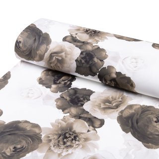 Dekorační látka PM-016 Velké hnědé květy - šířka 150 cm