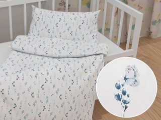 Dětské bavlněné povlečení do postýlky Sandra SA-398 Modré kvítí s motýlky - Biante.cz Dětské bavlněné povlečení do postýlky Sandra SA-398 Modré kvítí s motýlky - Biante.cz