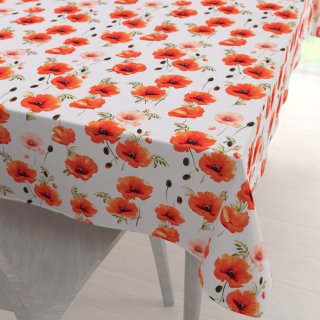 Teflonový obdélníkový ubrus TF-133 Červenooranžové vlčí máky na bílém - Biante.cz