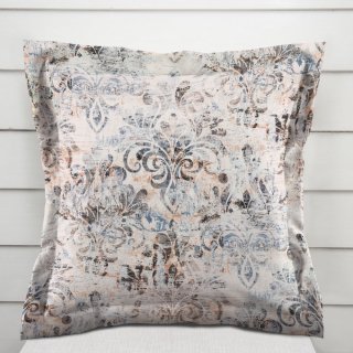 Zamatová obliečka na vankúš s lemom Tamara TMR-057 Modro-zelený zámocký vzor na krémovom - Biante.sk