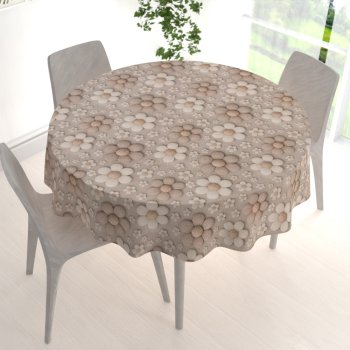 Dekorační kulatý ubrus Terra TRA-005 Pletené kytičky na šedobéžovém - detail 1 - Biante.cz