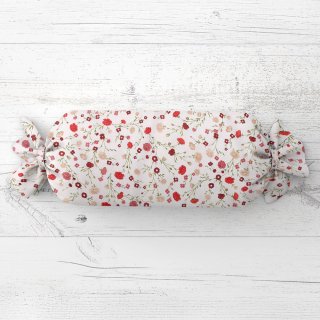 Vankúš valec bonbon Sandra SA-719 Červeno-béžové drobné kvietky na bielom - Biante.sk
