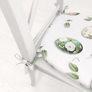 Teflónový oblý podsedák TF-136 Zelené kvetované kraslice na bielom - 39x37x3 cm - detail 1 - Biante.sk