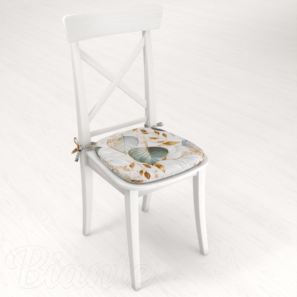 Oblý podsedák Leona LN-174 Zelené listy na režném - 39x37x3 cm - detail 2 - Biante.cz