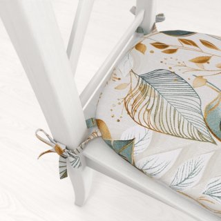 Oblý podsedák Leona LN-174 Zelené listy na režnom - 39x37x3 cm - detail 1 - Biante.sk