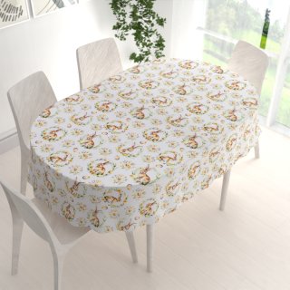 Veľkonočný teflónový oválny obrus TF-107 Zajačiky na bielom - detail 1 - Biante.sk