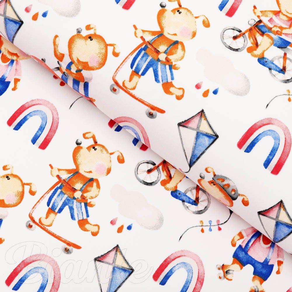 Dětská bavlněná látka/plátno Sandra SA-521 Modro-červení pejsci s auty na bílém - šířka 160 cm - Biante.cz