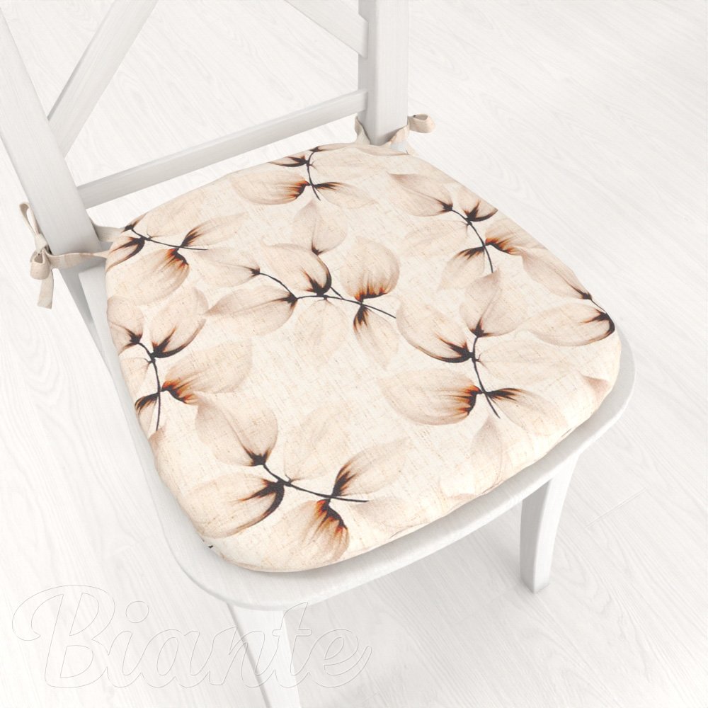Oblý podsedák Elen PM-132 Krémové listy na režnom - 39x37x3 cm - Biante.sk