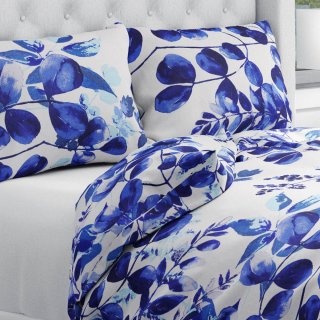 Bavlnené posteľné obliečky Sandra SA-605 Modrý eukalyptus na bielom - Biante.sk