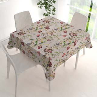 Dekorační čtvercový ubrus PML-083 Květiny a motýli na béžovém - detail 1 - Biante.cz