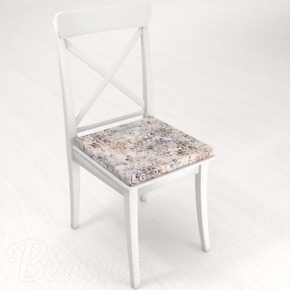 Sametový čtvercový podsedák Tamara TMR-057 Modro-zelený zámecký vzor na krémovém - 38x38x3 cm - detail 1 - Biante.cz