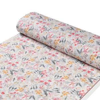 Dekorační látka PML-087 Červeno-oranžové lístky - šířka 150 cm