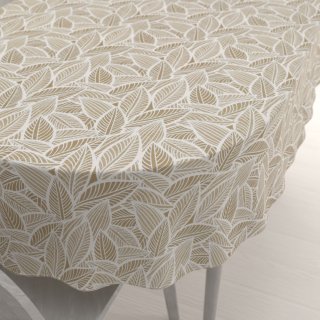 Veľký dekoračný oválny obrus Leona LN-168 Biele listy na svetlo hnedom - Biante.sk Veľký dekoračný oválny obrus Leona LN-168 Biele listy na svetlo hnedom - Biante.sk