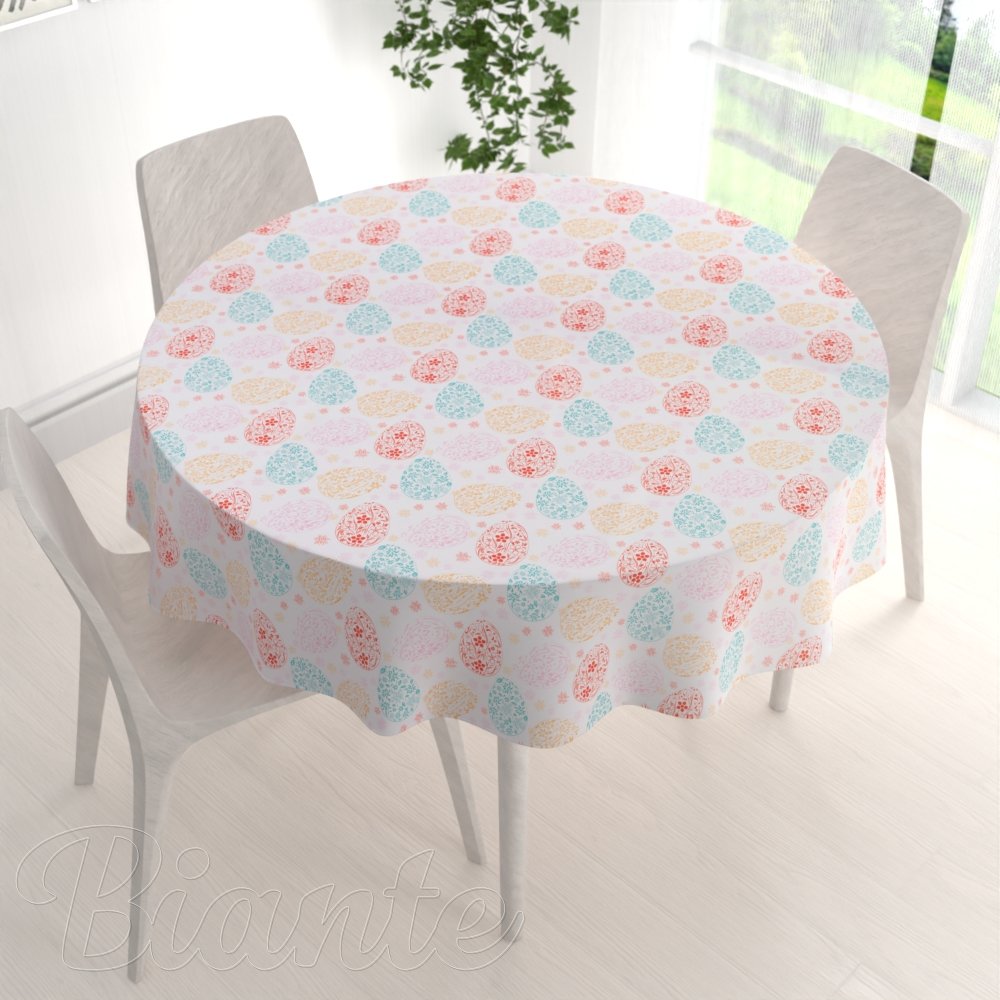 Velikonoční teflonový kulatý ubrus TF-106 Barevné kraslice na bílém - detail 1 - Biante.cz