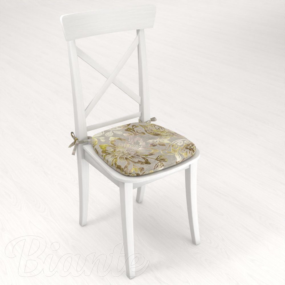 Sametový oblý podsedák Tamara TMR-055 Abstraktní zelené květy na zelenošedém - 39x37x3 cm - detail 2 - Biante.cz