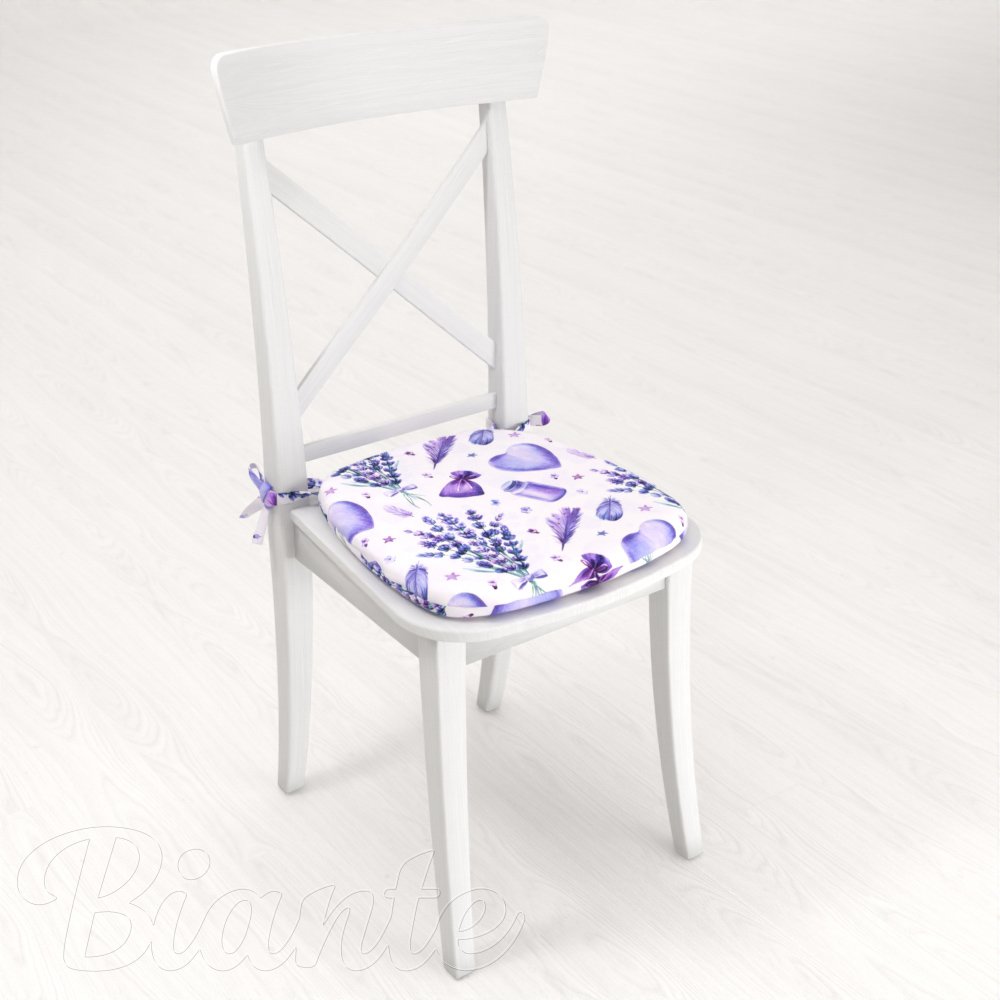 Oblý podsedák PML-055 Levandule a srdce na bílém - 39x37x3 cm - detail 2 - Biante.cz