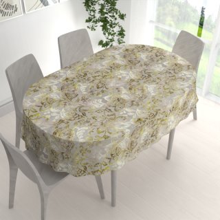 Sametový oválný ubrus Tamara TMR-055 Abstraktní zelené květy na zelenošedém - detail 1 - Biante.cz