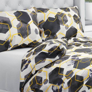 Bavlněné ložní povlečení Sandra SA-568 Šedo-modrofialové mramorové hexagony na bílém - Biante.cz