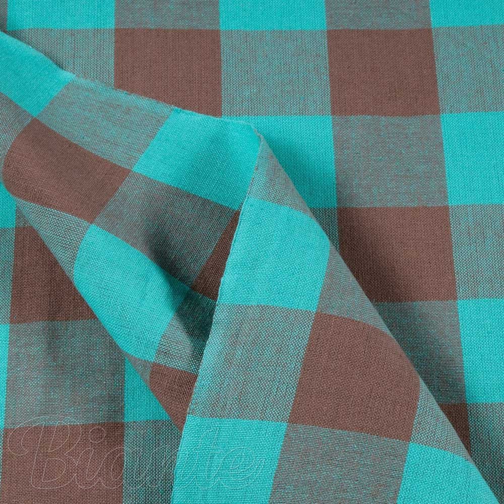 Bavlněná látka Olivia OL-018 Tyrkysovo-hnědá kostka velká - šířka 150 cm - detail 3 - Biante.cz