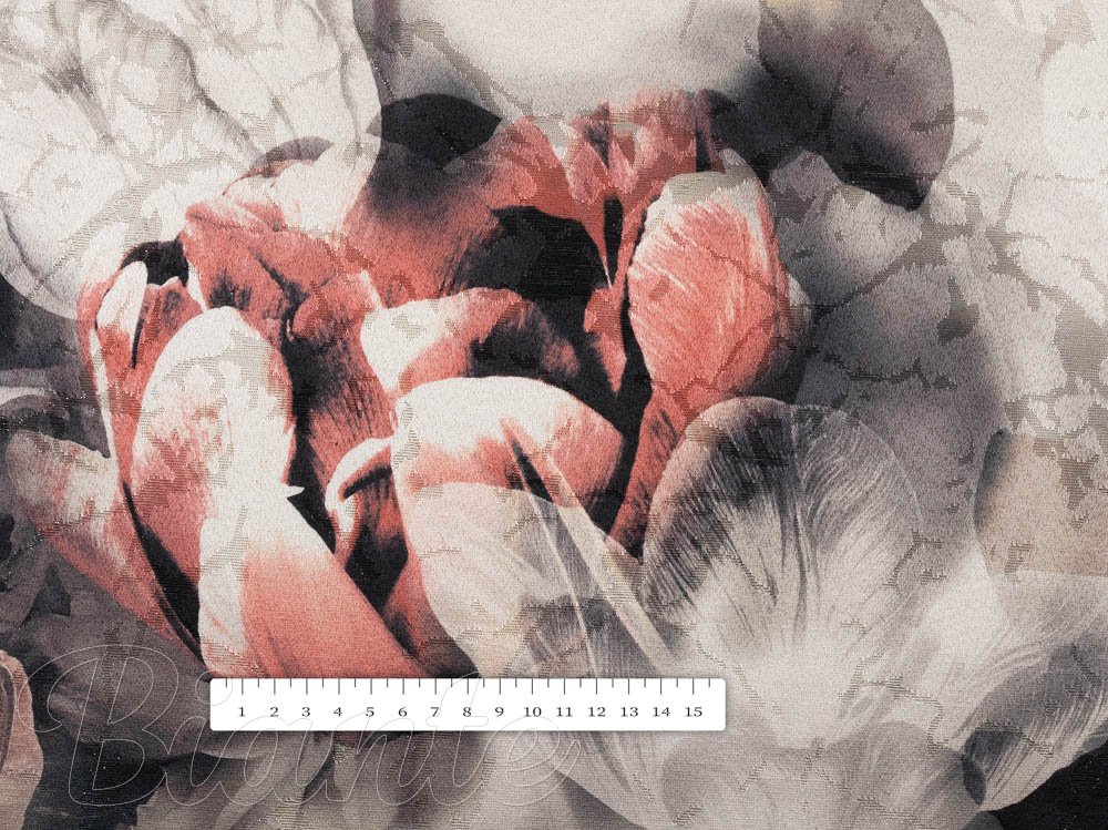 Dekorační látka Parma PM-111 Cihlově červené květy na kouřově šedohnědém - šířka 150 cm - detail 5 - Biante.cz