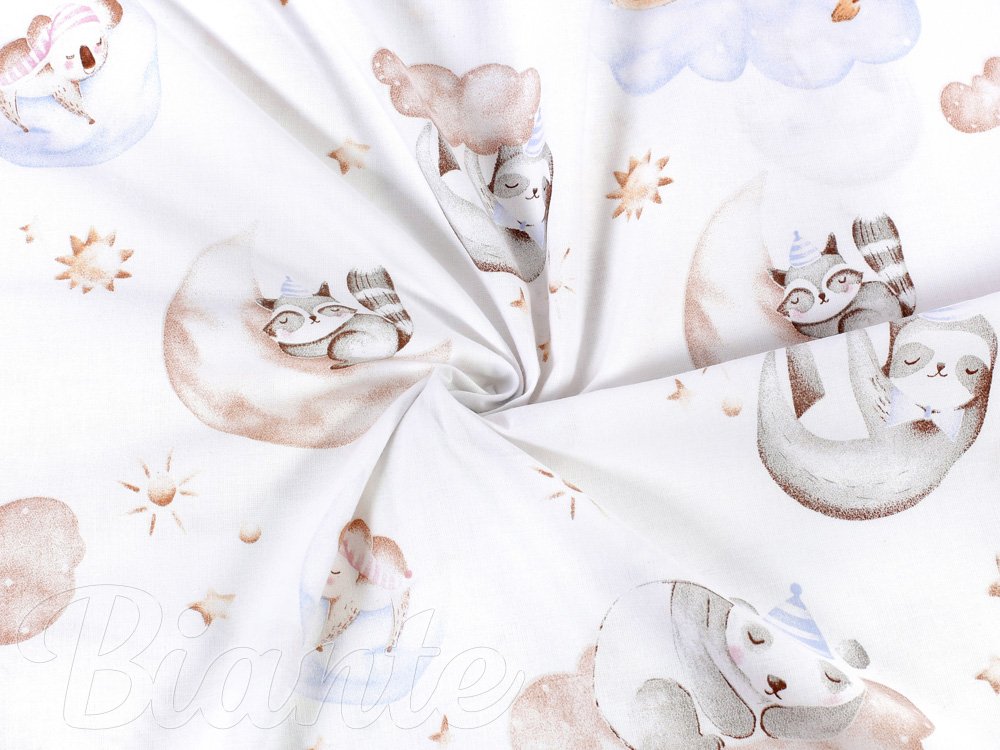 Dětská bavlněná látka/plátno Sandra SA-368 Spící zvířátka na obloze - šířka 160 cm - detail 2 - Biante.cz