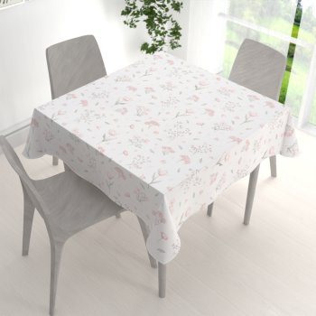Bavlněný čtvercový ubrus Sandra SA-741 Růžové jarní květy na bílém - detail 1 - Biante.cz