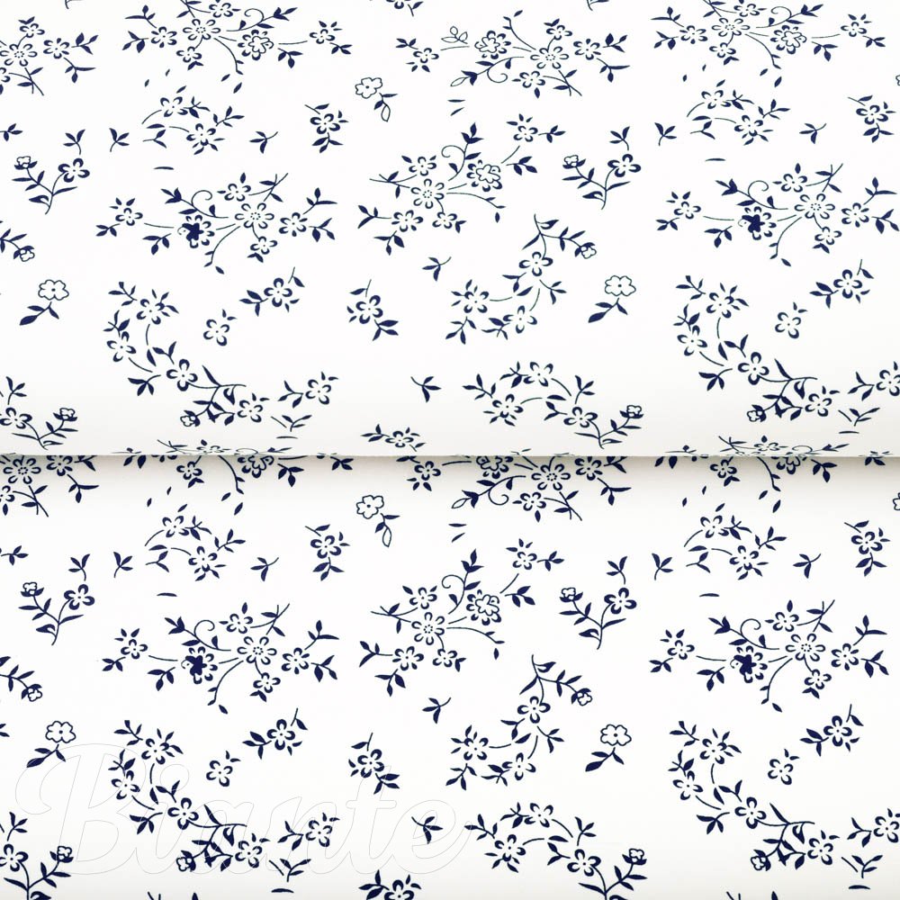 Bavlněná látka/plátno Sandra SA-679 Temně modré kvítí na bílém - šířka 140 cm - detail 2 - Biante.cz