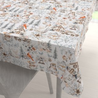 Bavlnený obdĺžnikový obrus Sandra SA-708 Zimná rozprávka modro-sivo-hnedá na bielom - Biante.sk Bavlnený obdĺžnikový obrus Sandra SA-708 Zimná rozprávka modro-sivo-hnedá na bielom - Biante.sk