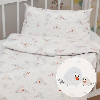 Dětské bavlněné povlečení do postýlky Sandra SA-614 Veselí ptáčci na bílém - Biante.cz