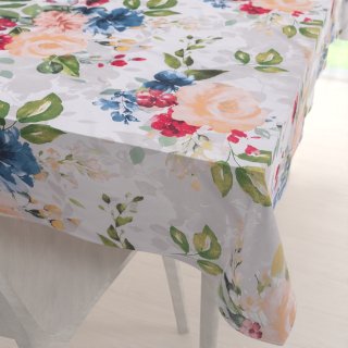 Bavlněný obdélníkový ubrus Sandra SA-387 Velké žluté a modré květy na bílém - Biante.cz