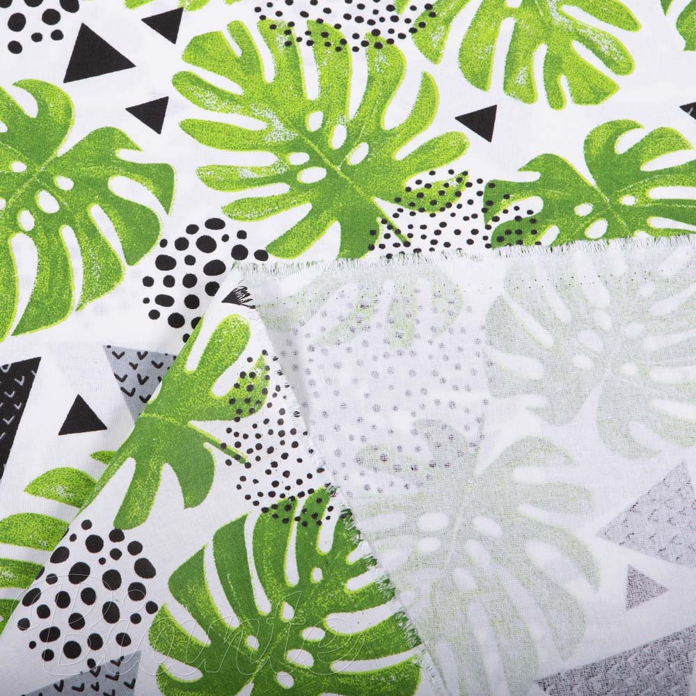 Bavlněná látka/plátno Sandra SA-175 Zelené listy Monstera - šířka 160 cm - detail 3 - Biante.cz