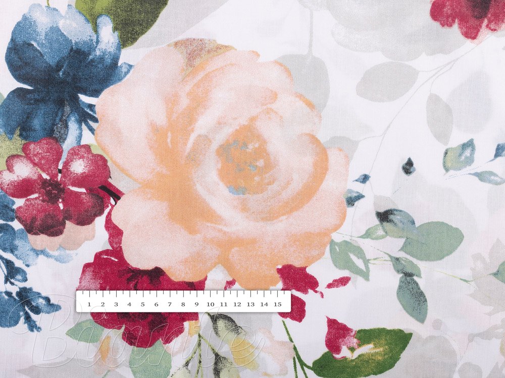 Bavlněná látka/plátno Sandra SA-387 Velké žluté a modré květy na bílém - šířka 160 cm - detail 3 - Biante.cz